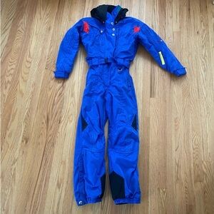 Blue Ski Suit with Red and Black Accents